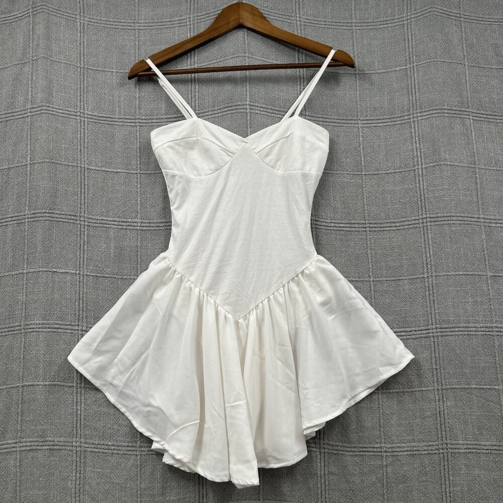 SHEIN White Drop Waist Mini Dress Size 2 Spaghetti Strap Flared Summer Cami